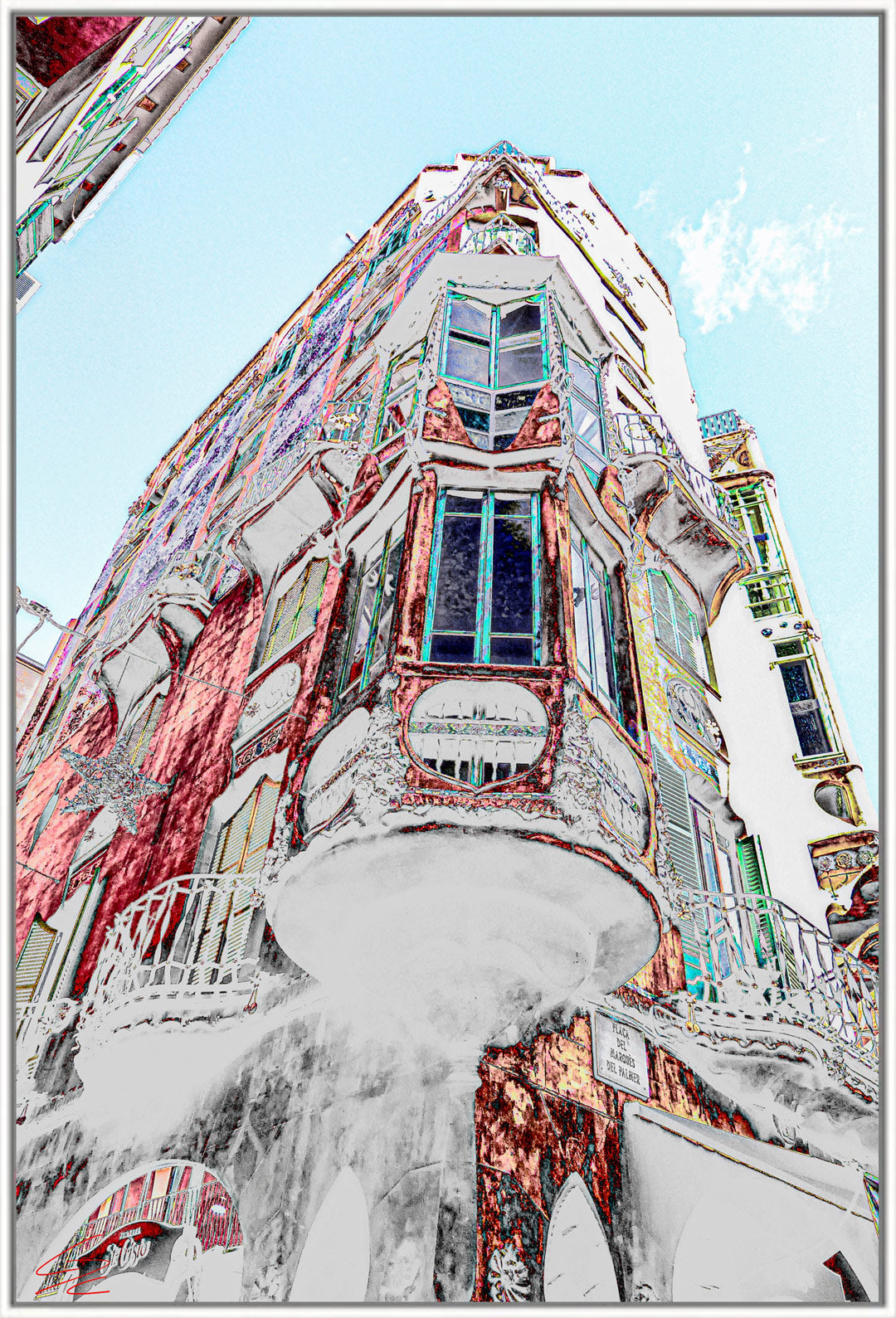 obra artística digital edificio de ciudad colorido artbox de aluminio blanco