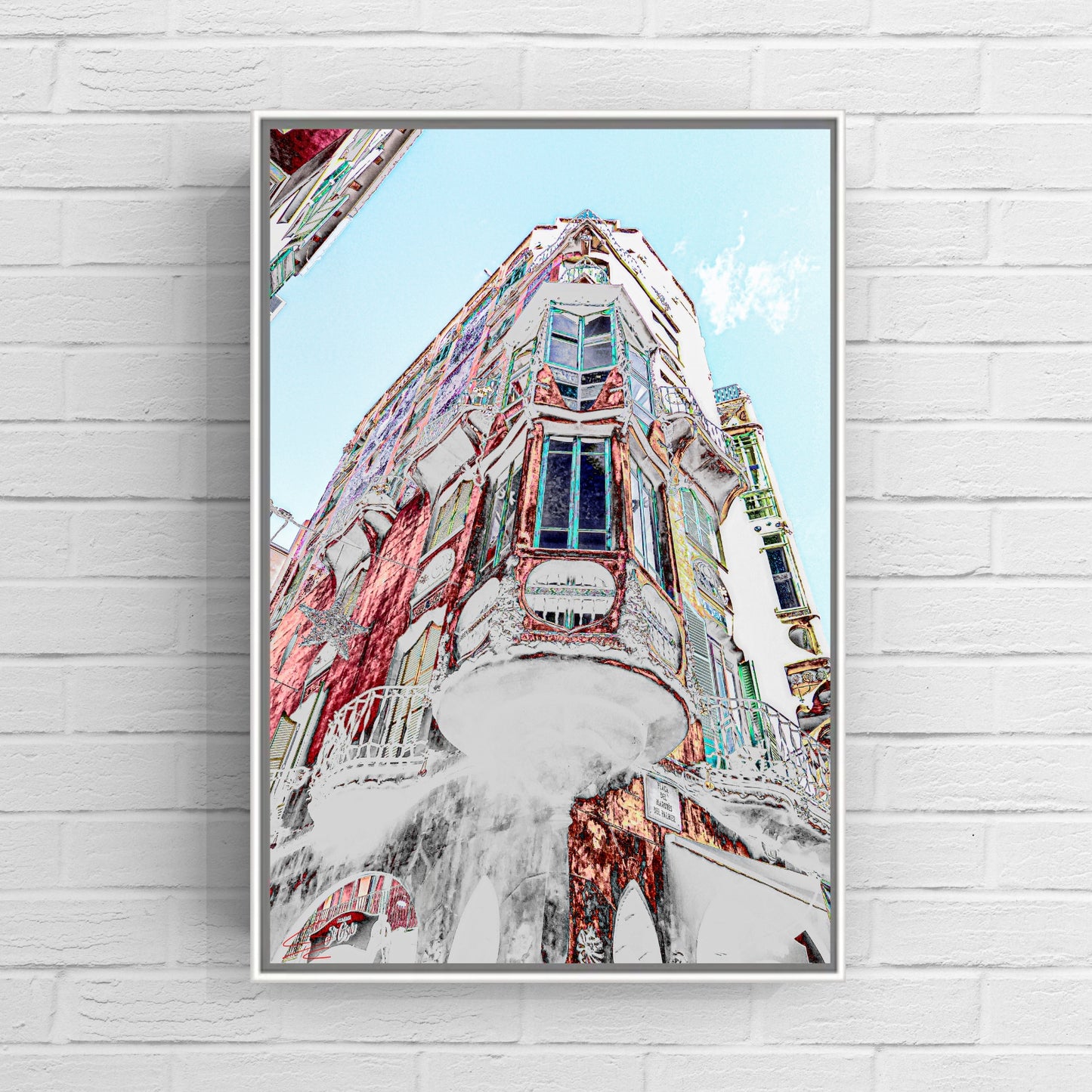 obra artística digital edificio de ciudad colorido artbox de aluminio blanco