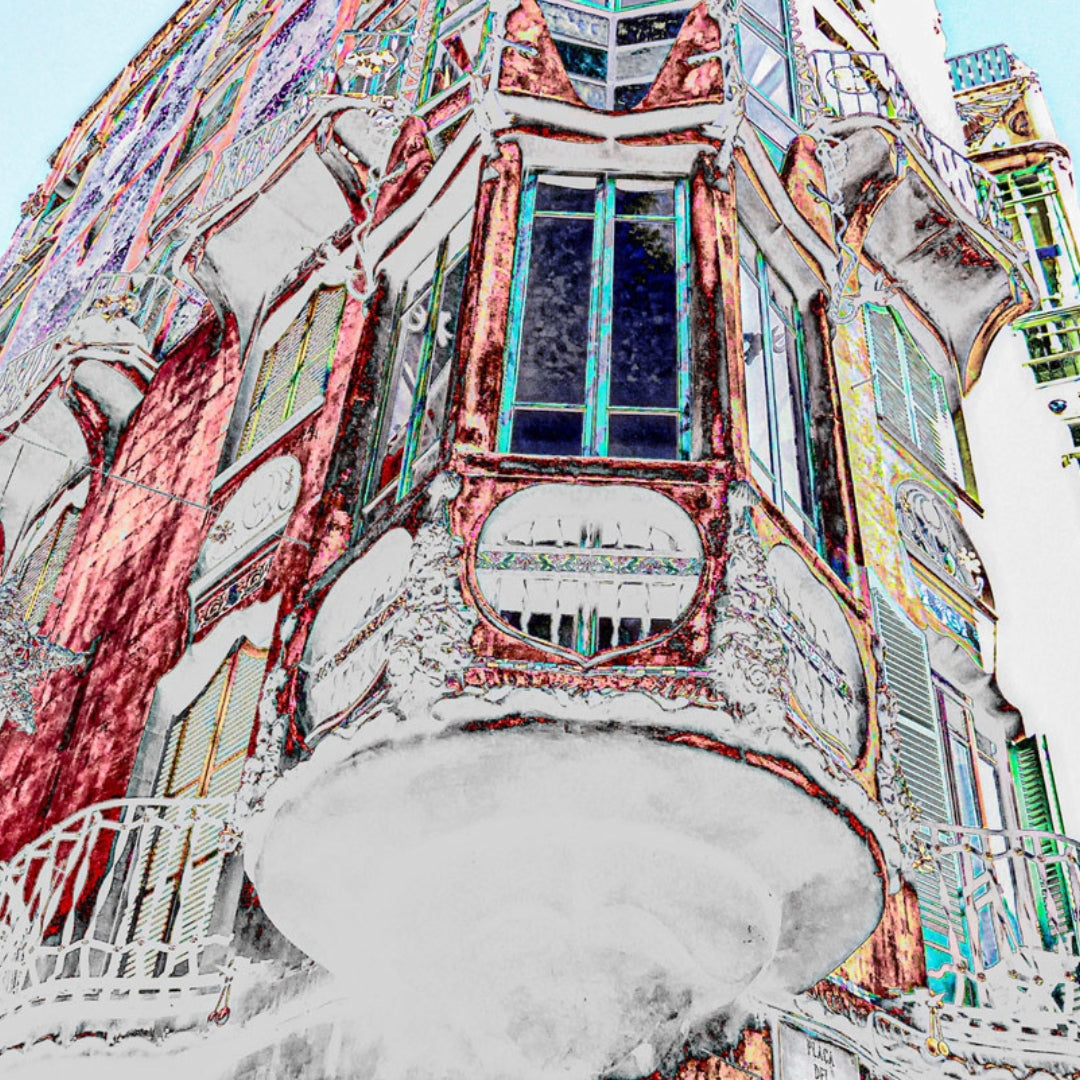 obra artística digital edificio de ciudad colorido artbox de aluminio blanco